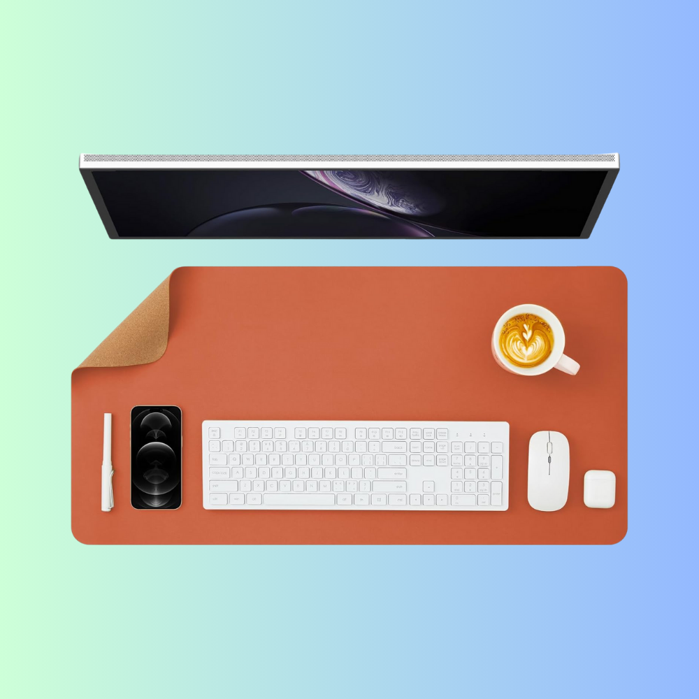 MINIMAL-ISM | Dual Sided Sunset Orange Cork PU Leather Desk Mat
