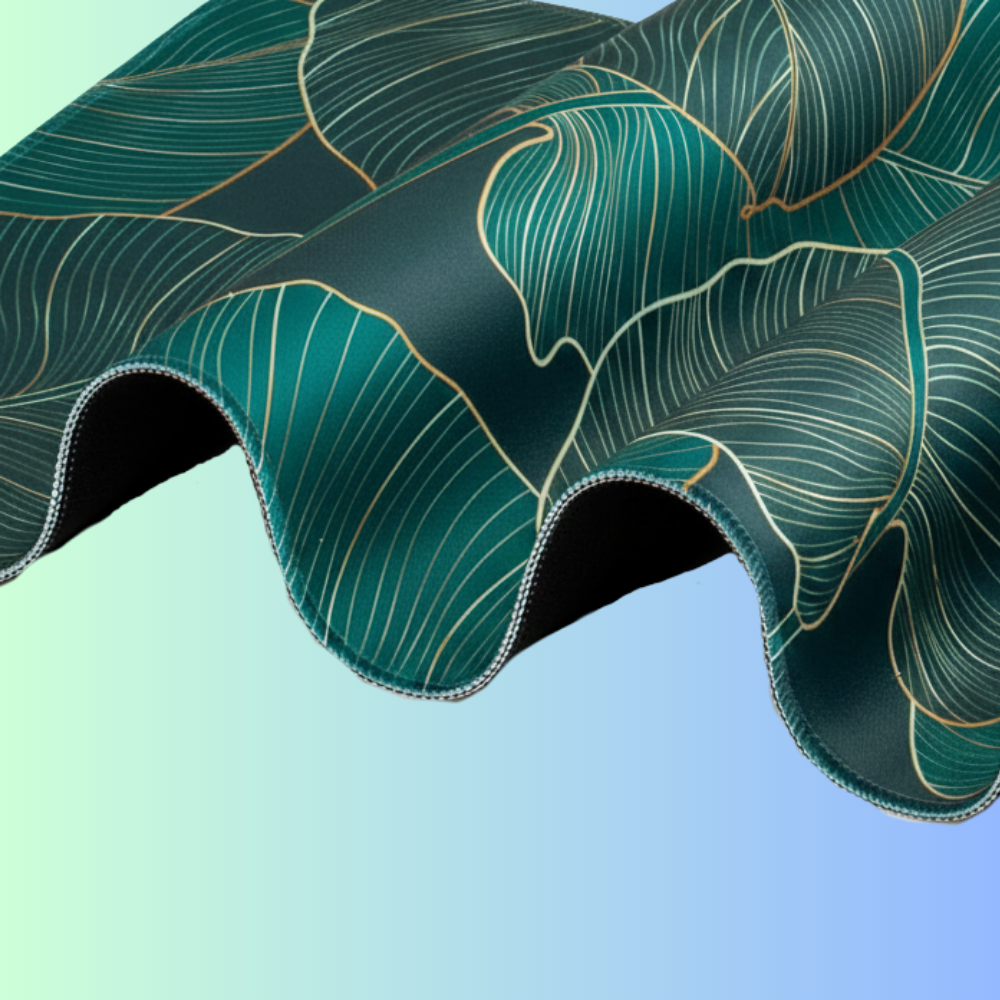 HOL-ISM | Golden Green Palm Leaves Aesthetic Gaming Desk Mat Set