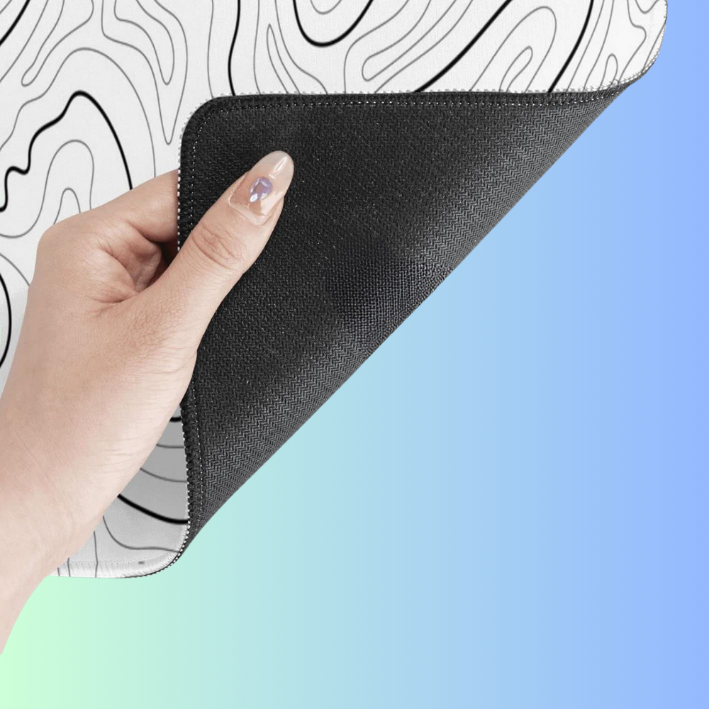 DYNAM-ISM | Topographic Contour Line White Black Aesthetic Gaming Office Desk Mat