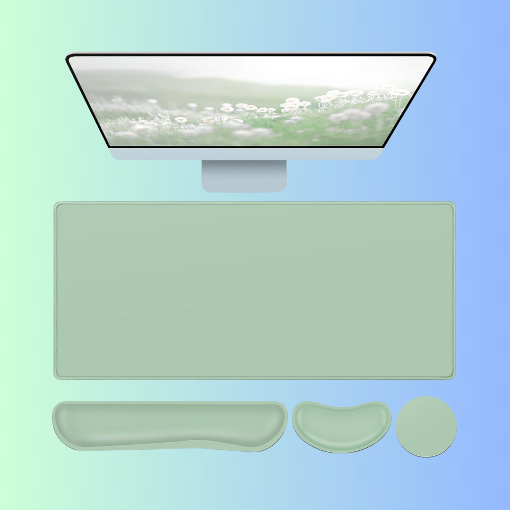 HOL-ISM | Solid Green Minimalist Aesthetic Gaming Desk Mat Set