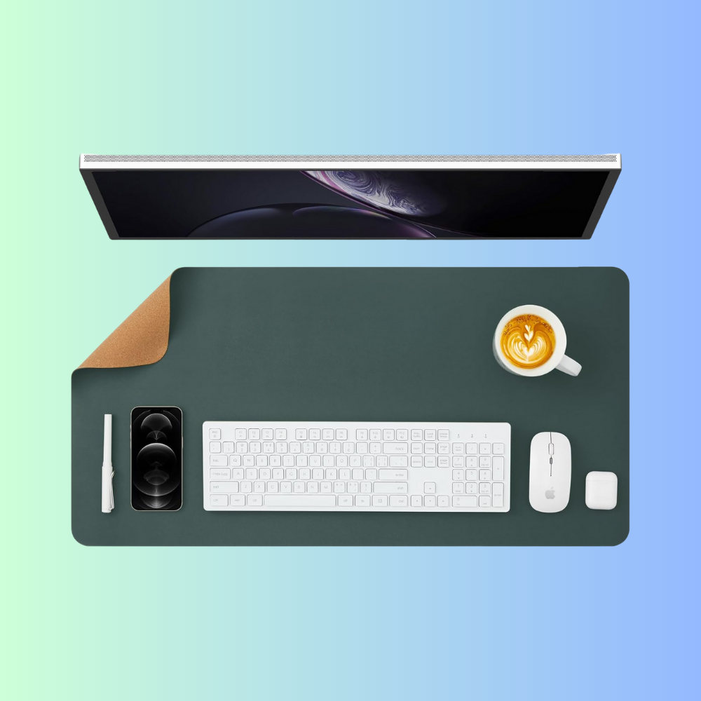 MINIMAL-ISM | Dual Sided Forest Green Cork PU Leather Desk Mat