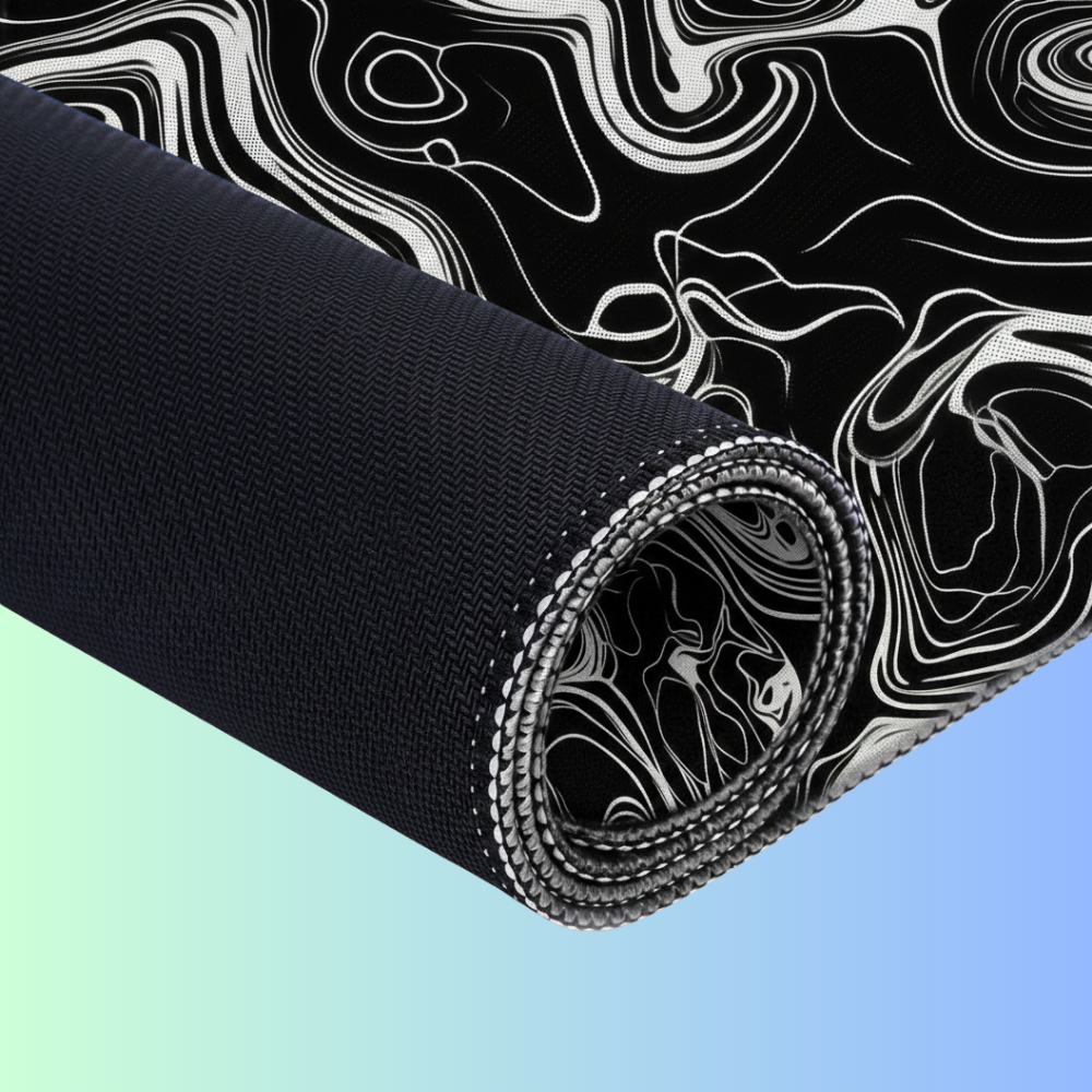 DYNAM-ISM | Topographic Dark Contour Black White Aesthetic Gaming Desk Mat