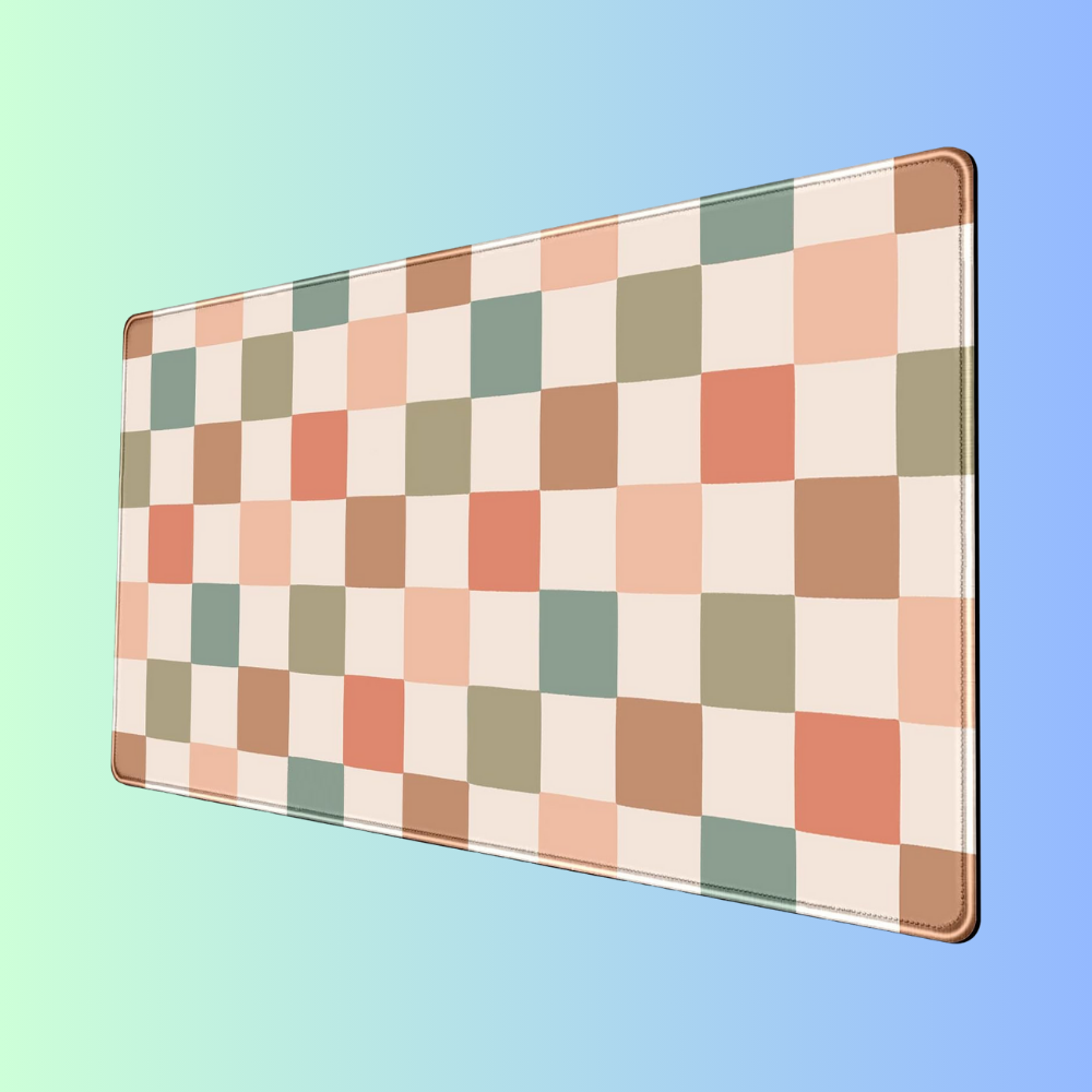 AESTHET-ISM | Pastel Checkered Retro Pattern Colorful Aesthetic Gaming Desk Mat