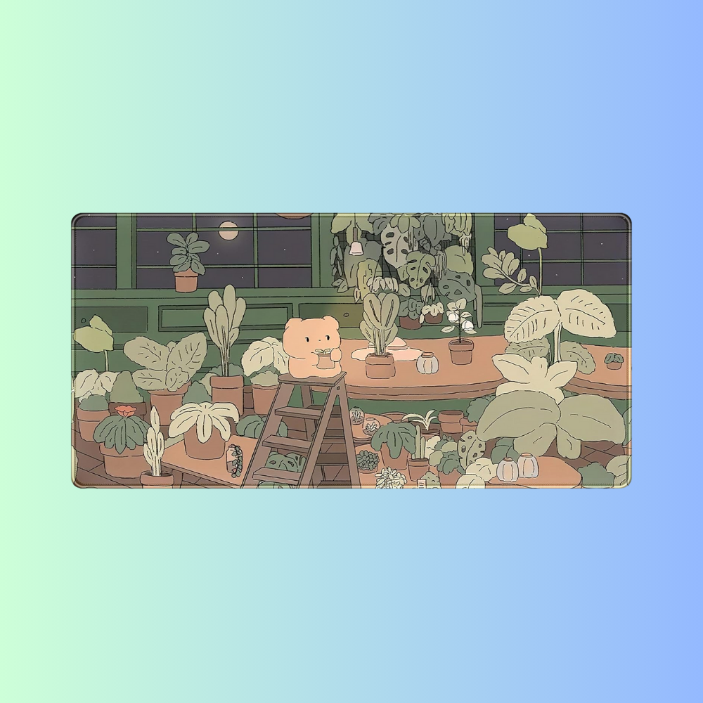 AESTHET-ISM | Cute Bear Greenhouse Garden Night Moon Aesthetic Desk Mat