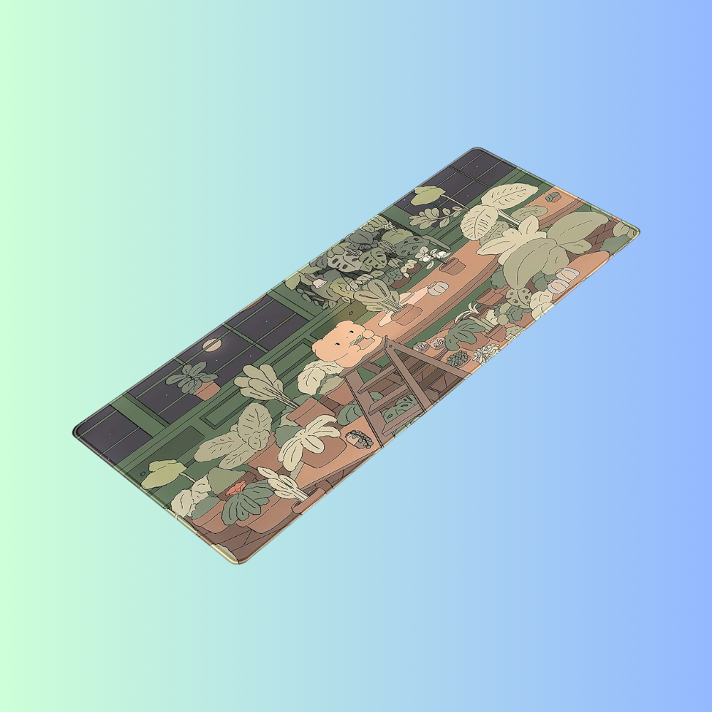 AESTHET-ISM | Cute Bear Greenhouse Garden Night Moon Aesthetic Desk Mat