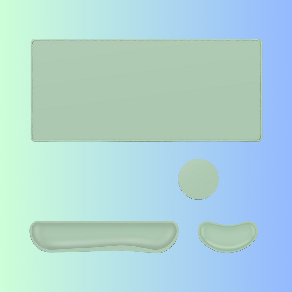 HOL-ISM | Solid Green Minimalist Aesthetic Gaming Desk Mat Set