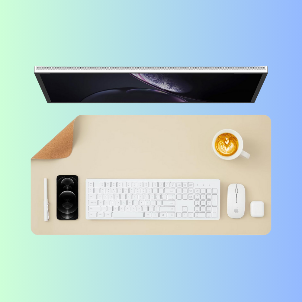 MINIMAL-ISM | Dual Sided Sand Khaki Cork PU Leather Desk Mat