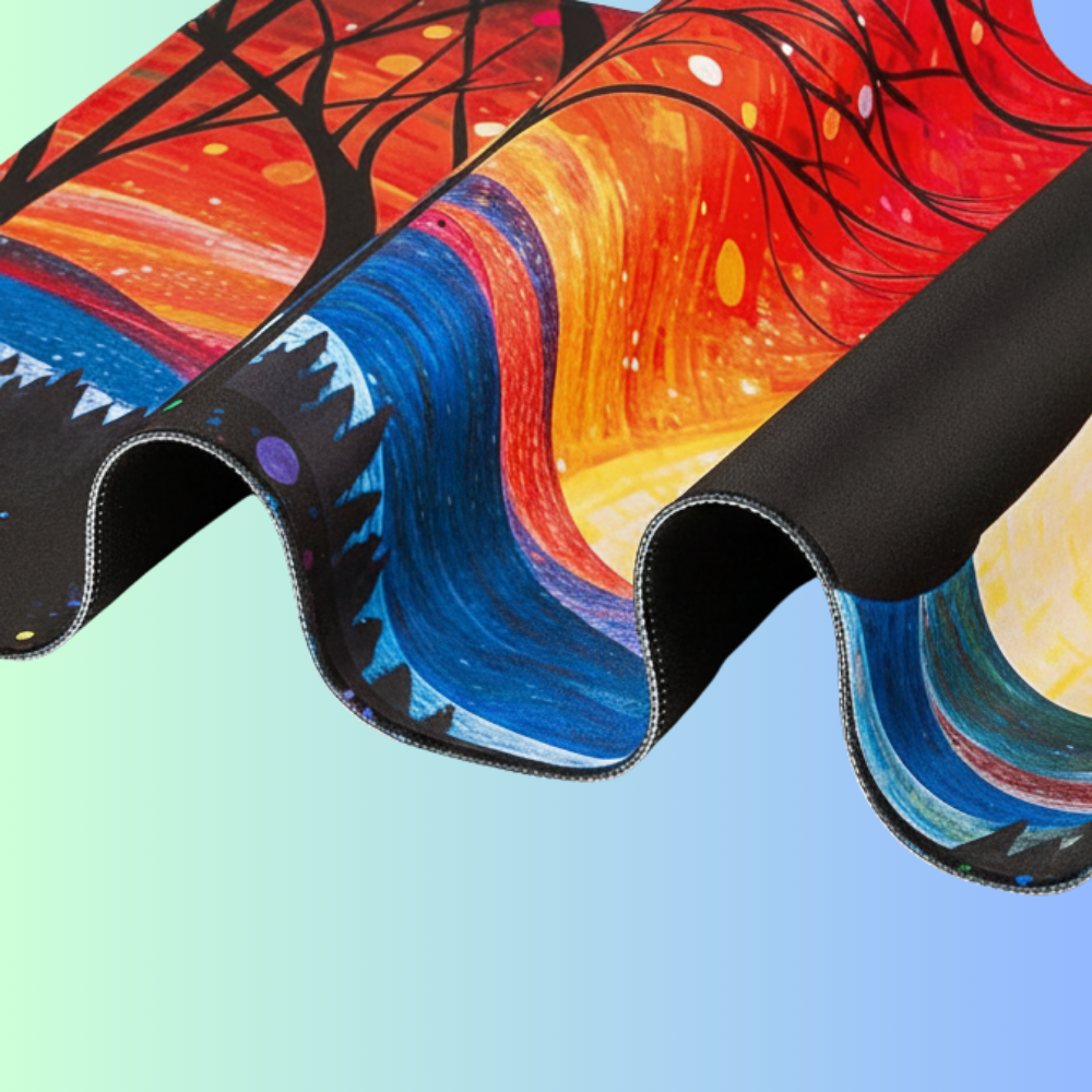 HOL-ISM | Black Cat Sunset Forest Aesthetic Gaming Desk Mat Set